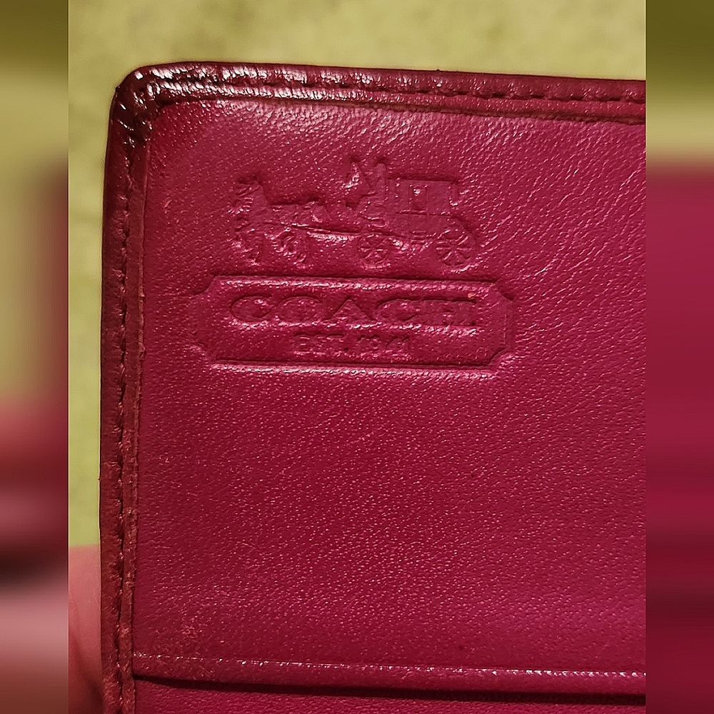 VINTAGE Coach Long Monogram & Leather Trim Flap Wallet Red 7.75 X 4 - Picture 15 of 15